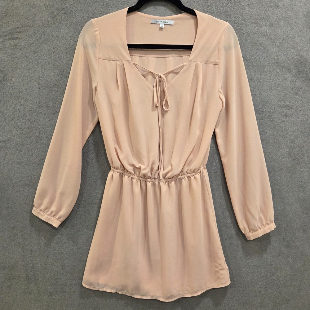 Naked Zebra Blouson Mini Dress Women Small Sheer Lined Casual Classic Office